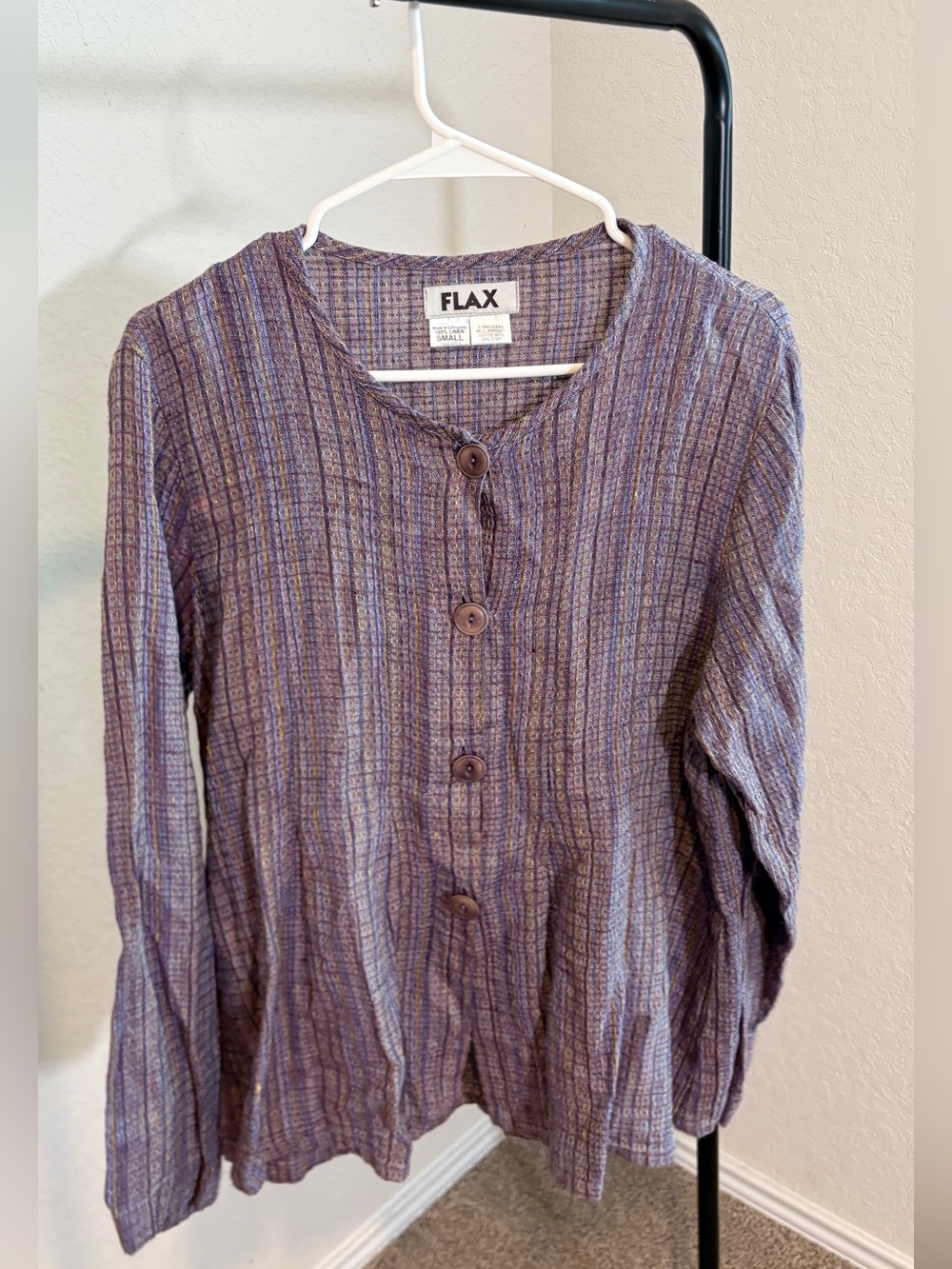 FLAX Purple 100% Linen Button Up Top Lagenlook Oversized Fit